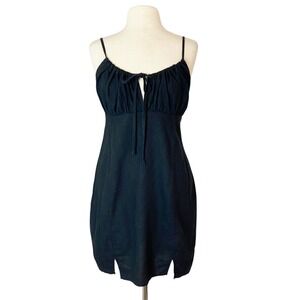 Wild Fable Black Milkmaid Tie Front Mini Dress Sz L Babydoll Coquette Grunge